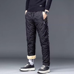 长裤 棉裤 保暖脚直筒裤 冬季 子男款 腰束松紧外穿羊羔绒休闲运动卫裤