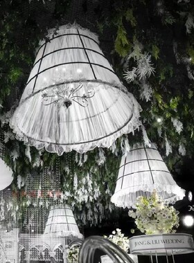 白色韩式婚礼吊顶布弹力布路引挂件布置 婚庆香槟色顶部装饰直径8