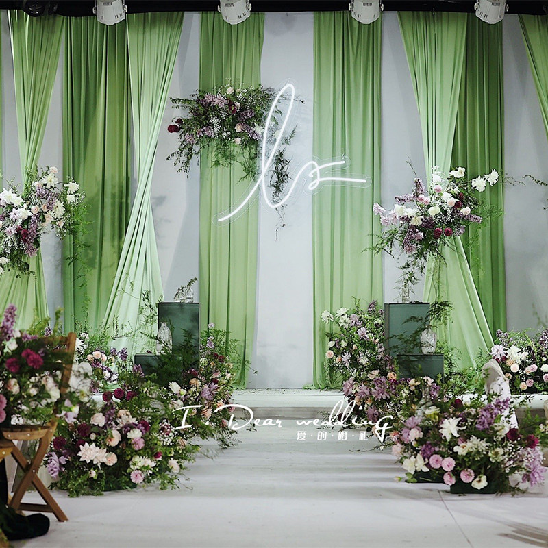 红色婚礼堂牛奶丝吊顶布婚庆白色弹力布艺酒店舞台顶部装饰布料