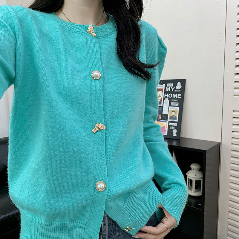 秋冬圆领针织开衫女粗毛线软糯宽松慵懒风简约时尚百搭毛衣外套