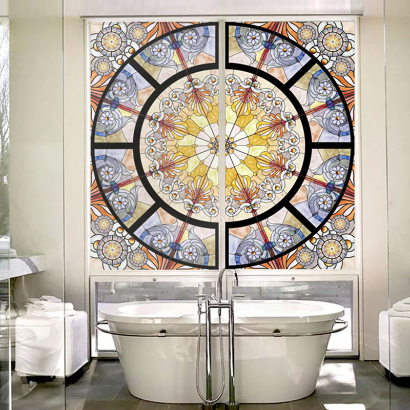 彩色无胶静电背胶磨砂透光不透明窗户贴膜欧式彩绘橱柜门玻璃贴纸