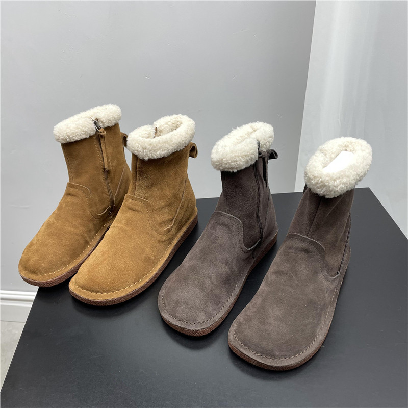 撤柜处理2021冬季新款真皮女靴平底防滑舒适侧拉链加绒磨砂雪地靴,女鞋,时尚雪地靴,淘宝优惠券,粉丝福利购,淘宝优惠卷