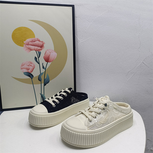 撤柜处理2023夏网纱透气小香风包头拖厚底增高无后跟板鞋 女单鞋