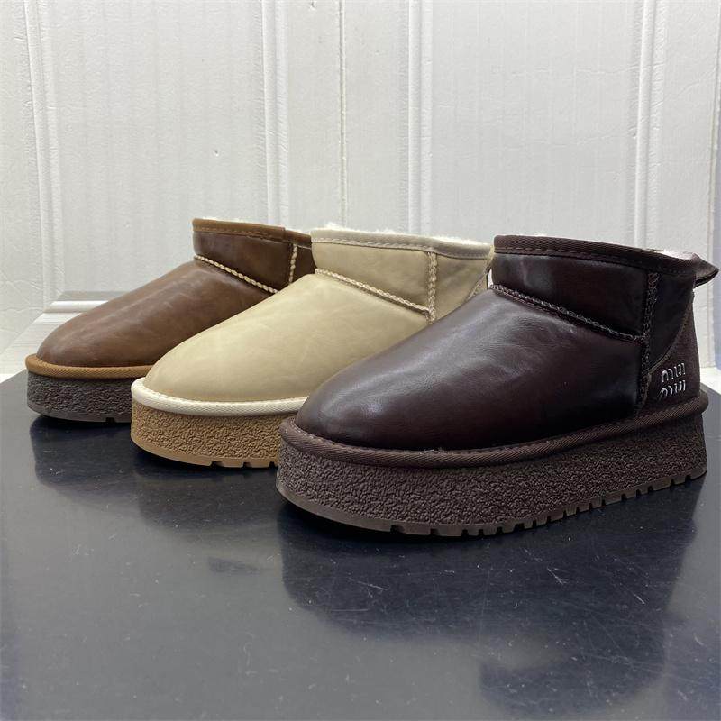 真皮厚底雪地靴女2024冬季新款加绒保暖防滑一脚蹬短筒百搭棉靴潮,女鞋,时尚雪地靴,淘宝优惠券,粉丝福利购,淘宝优惠卷