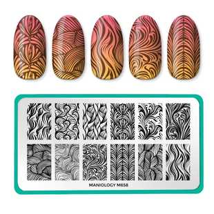 Maniology曼妮芝美甲印花板M658 复古皮雕风指尖雕花漩涡纹卷草纹