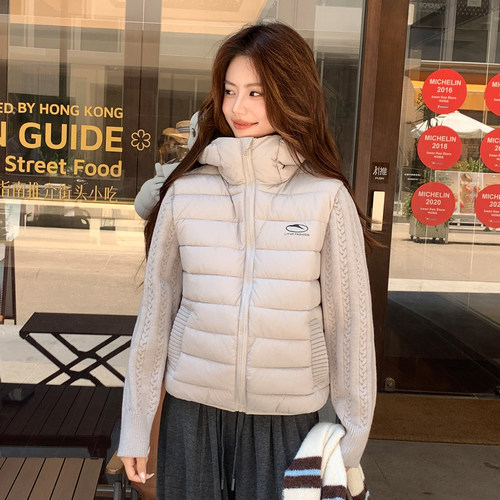 2026美式复古针织羽绒拼接棉服