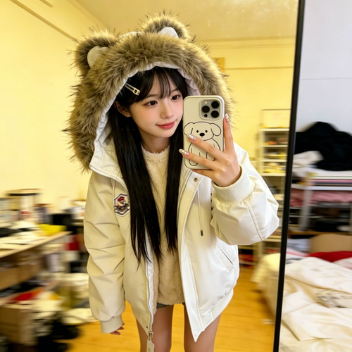 可爱小熊加厚保暖派克棉服女
