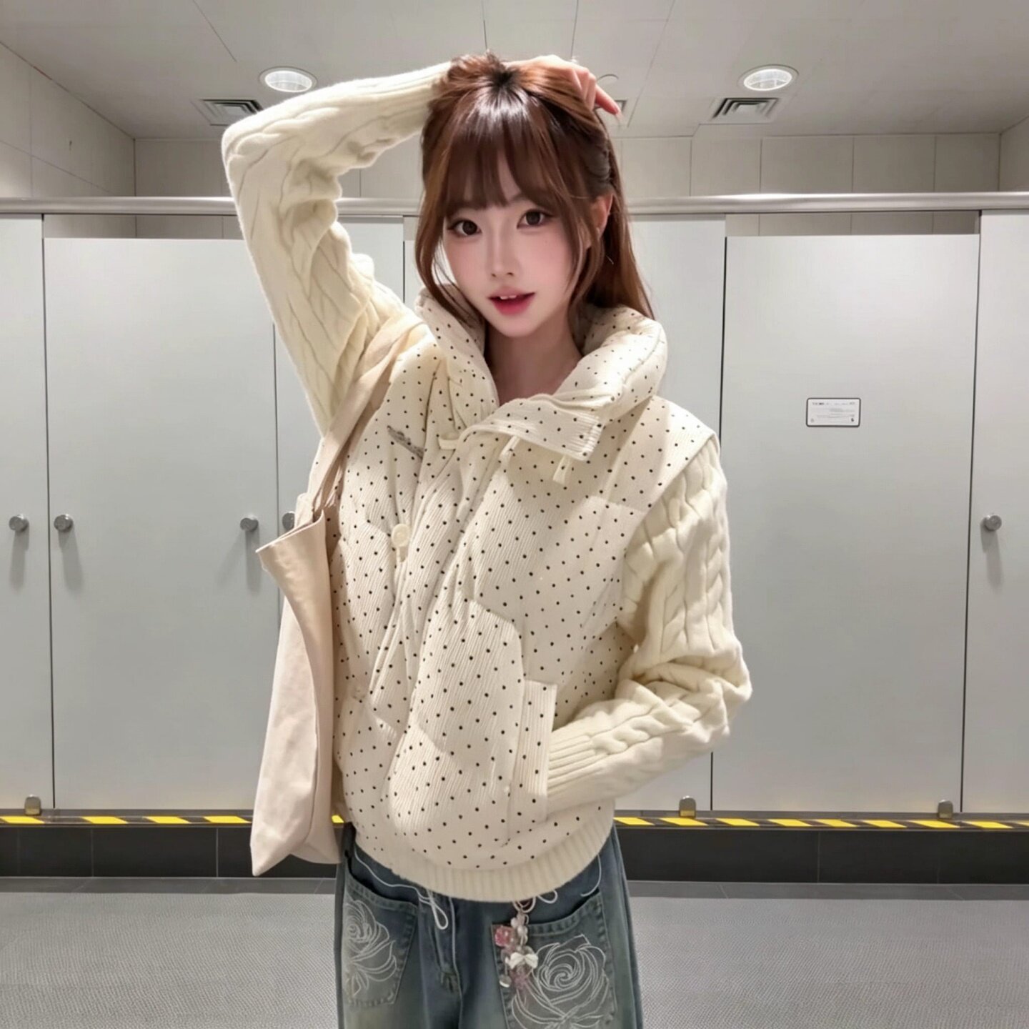 冬季甜美韩系波点加厚短款棉衣图片