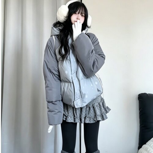 美式撞色连帽加厚保暖棉服女