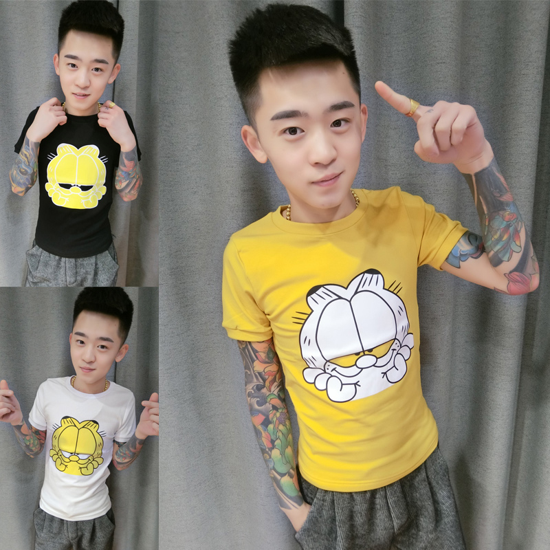 夏季韓版男修身短袖T恤社會精神小夥印花半袖潮牌打底衫上衣小衫在類目 男裝, T恤中 - 來自Buy2taobao.com提供專業的淘寶代購服務