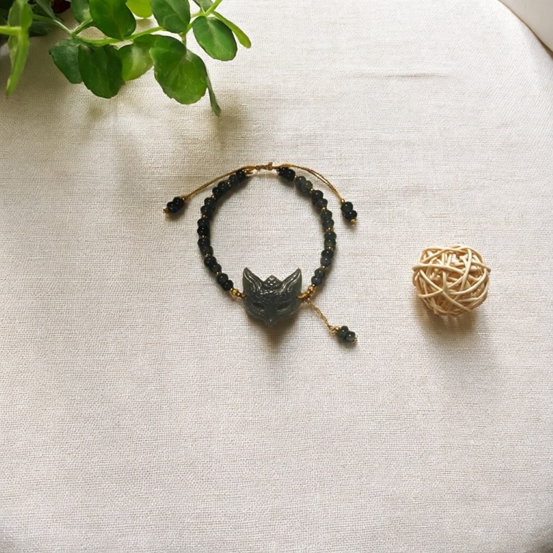 天然蓝水翡翠算盘珠手工编织手链女轻奢小众精致狐狸面具手串手环