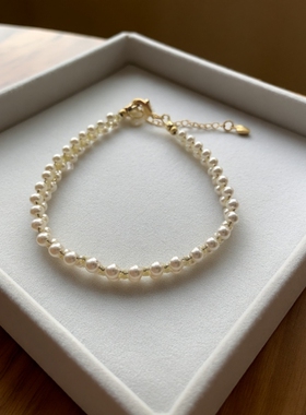 高品贝珠香槟色锆石刻面编织手链女款轻奢小众设计感精致百搭手串