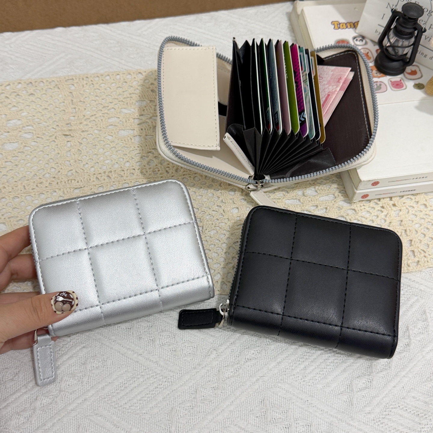 简约百搭菱格钱包女短款拉链多卡位零钱包卡包一体小巧精致豆腐包