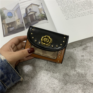 欧美印花山茶花搭扣零钱包迷你防消磁信用卡套 小巧卡包女2025新款