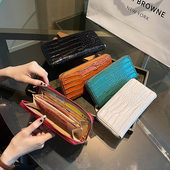 复古鳄鱼纹长款 钱包女士纯色大容量手拿包高级感精致拉链手机包