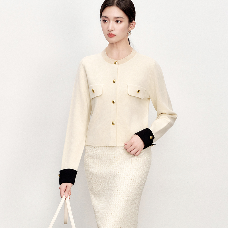 小香风绵羊毛针织OFFIY亮丝开衫