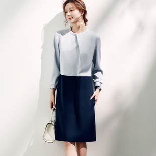 早春气质高级醋酸缎面漂亮拼色连衣裙新款 知性高知出场 OFFIY