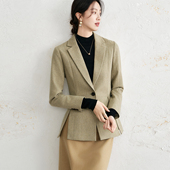 高级羊毛系列 抹茶绿色织秋冬正装 西装 OFFIY 服职业气质外套新款