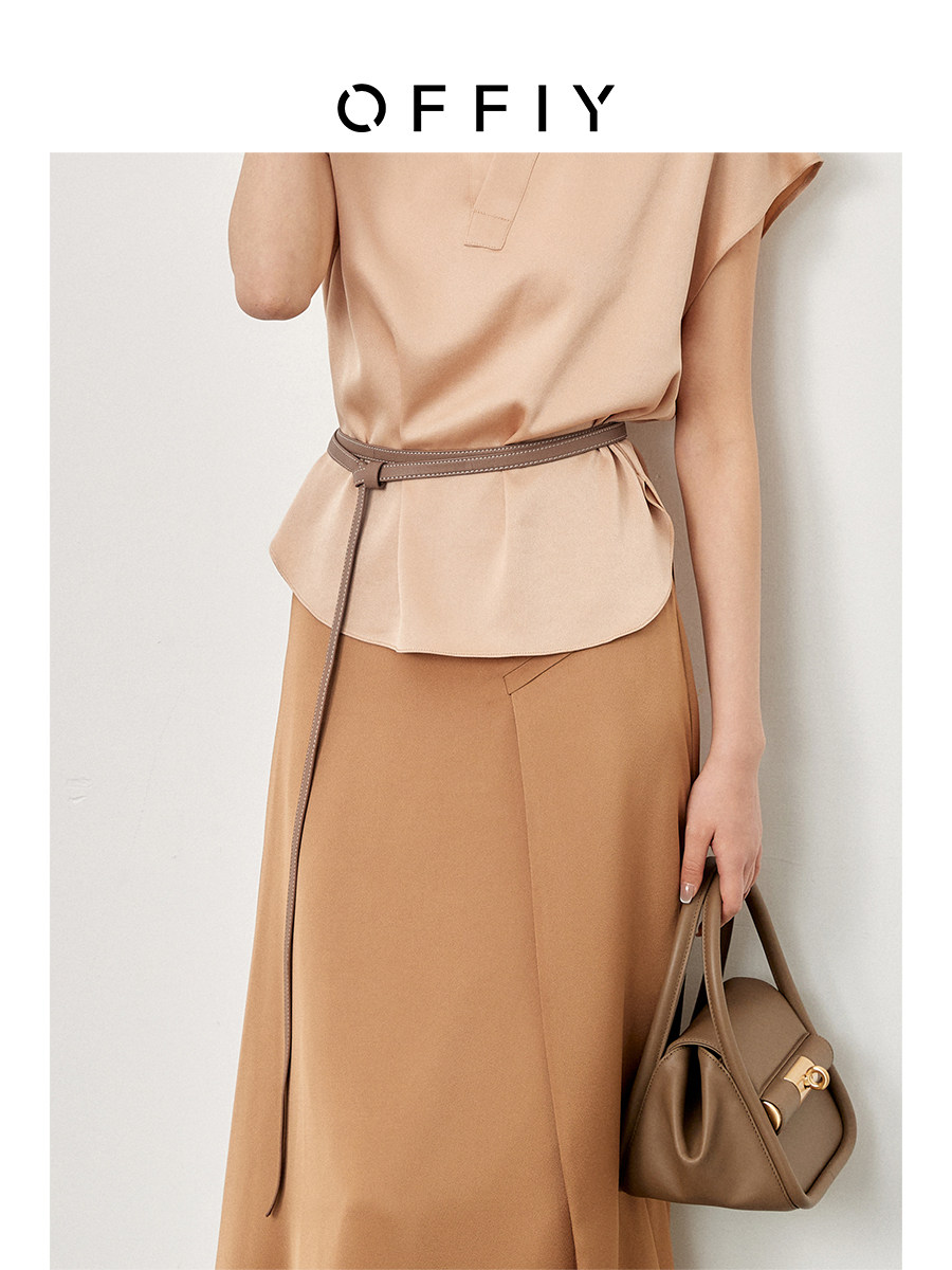 OFFIY-细软小羊皮 随意打结调节 复古明线加长双圈百搭真皮腰带