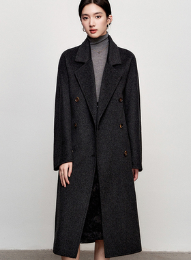 OFFIY-奢牌Ma*x801经典款 澳洲羊毛骆驼绒双面呢收腰烟灰秋冬大衣