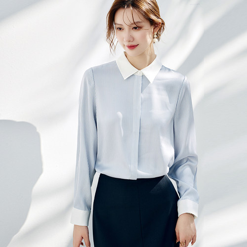 OFFIY正装通勤蓝条纹高级感衬衫