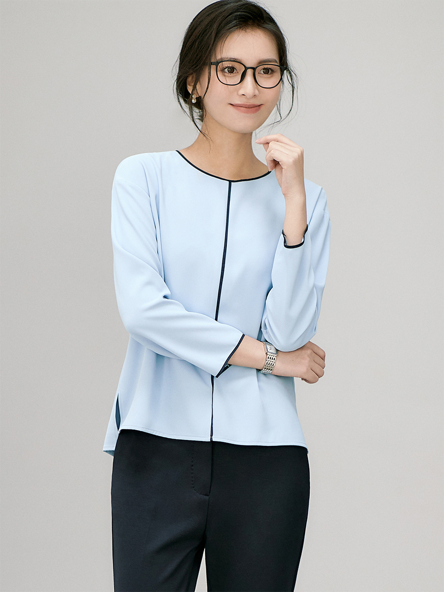 有帆直筒通勤长袖拼色衬衫