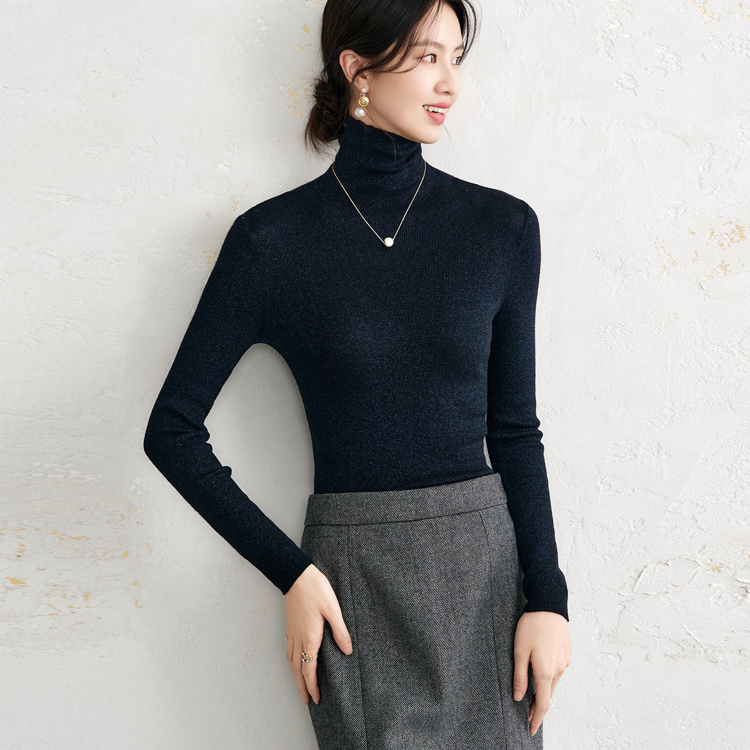 OFFIY高领显瘦羊毛针织打底衫