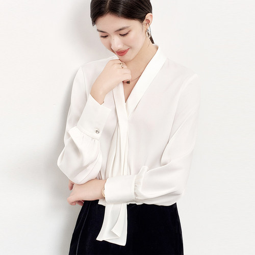 雪纺长袖衬衫OFFIY醋酸温柔修身