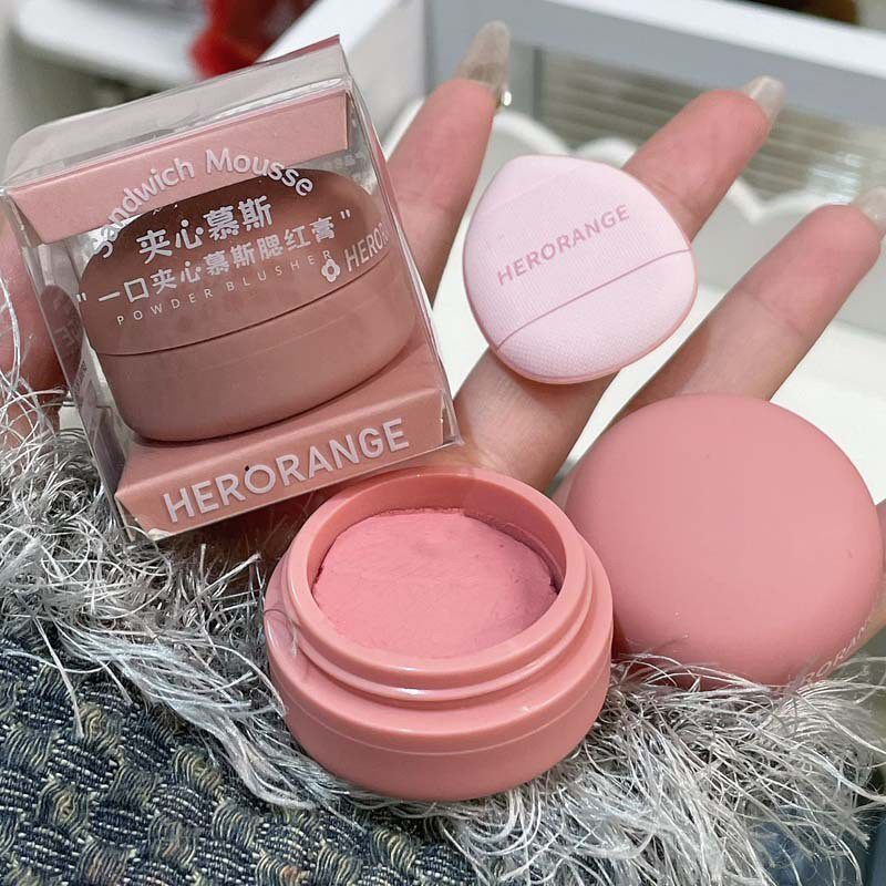 HERORANGE~圆形指复单色腮红膏持久显色自然膨胀色收缩色胭脂腮红