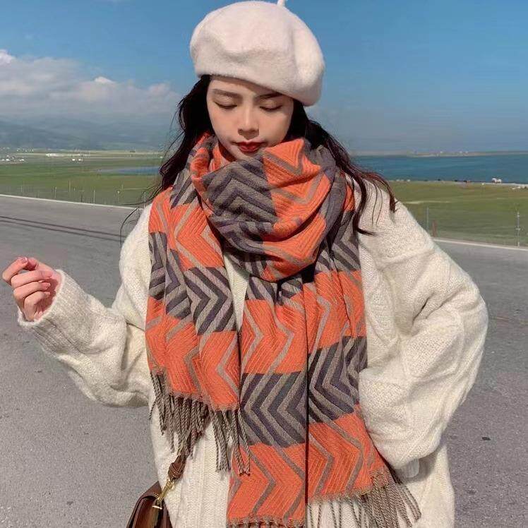 抖音同款波浪箭头围巾女百搭围脖保暖披肩冬季新款加厚情侣刺毛