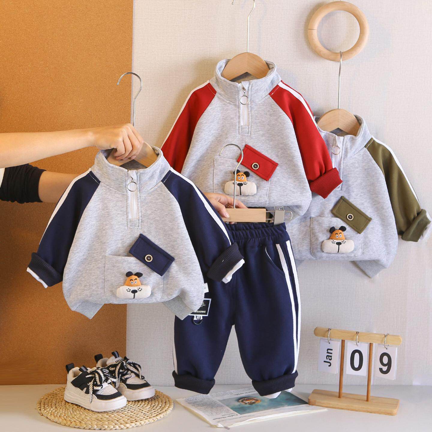 男童春装套装婴儿童春秋新款男宝宝洋气韩版斜袋盖小狗卫衣两件套