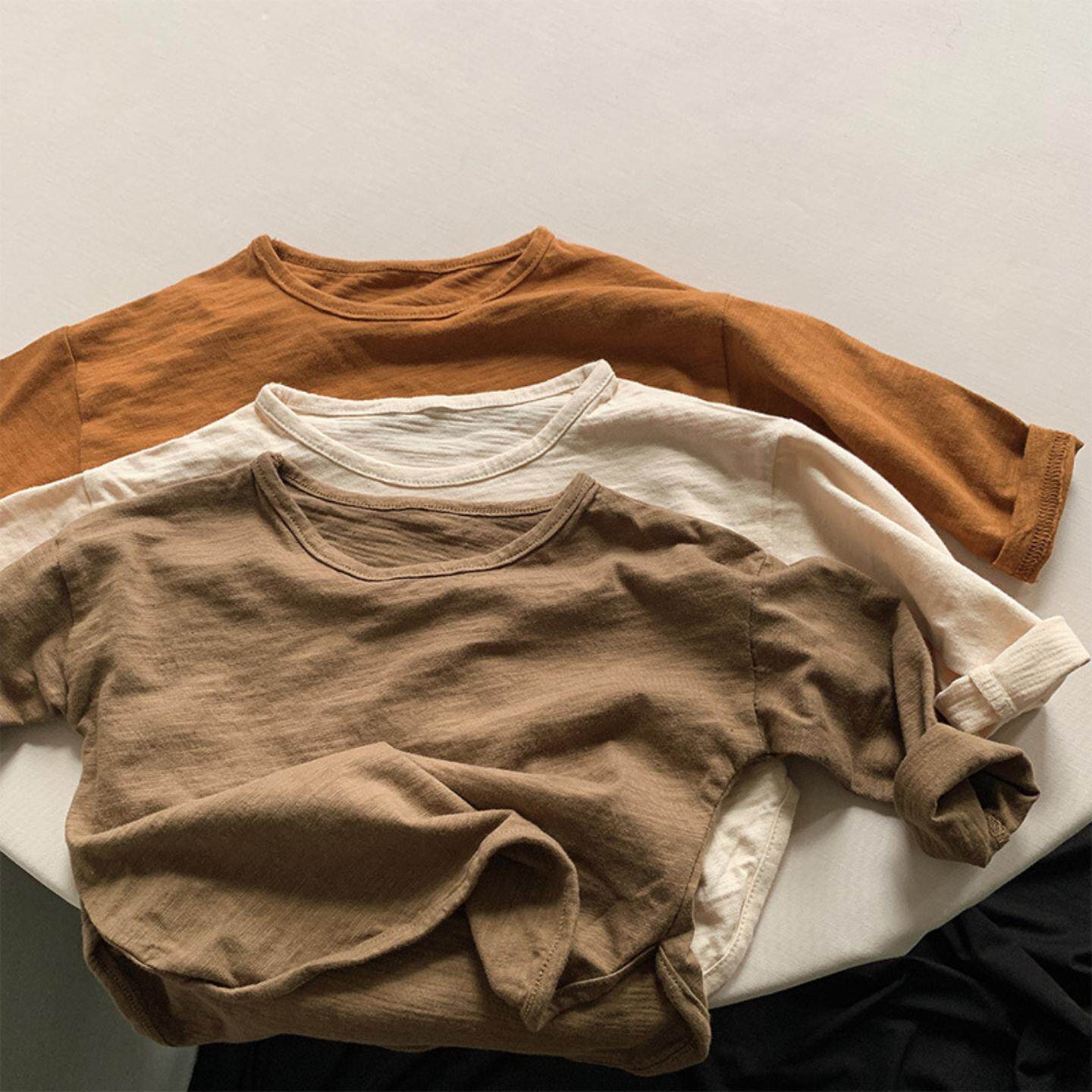 竹节棉长袖T恤2026春秋新款百搭韩版纯棉打底衫男女童装宝宝上衣