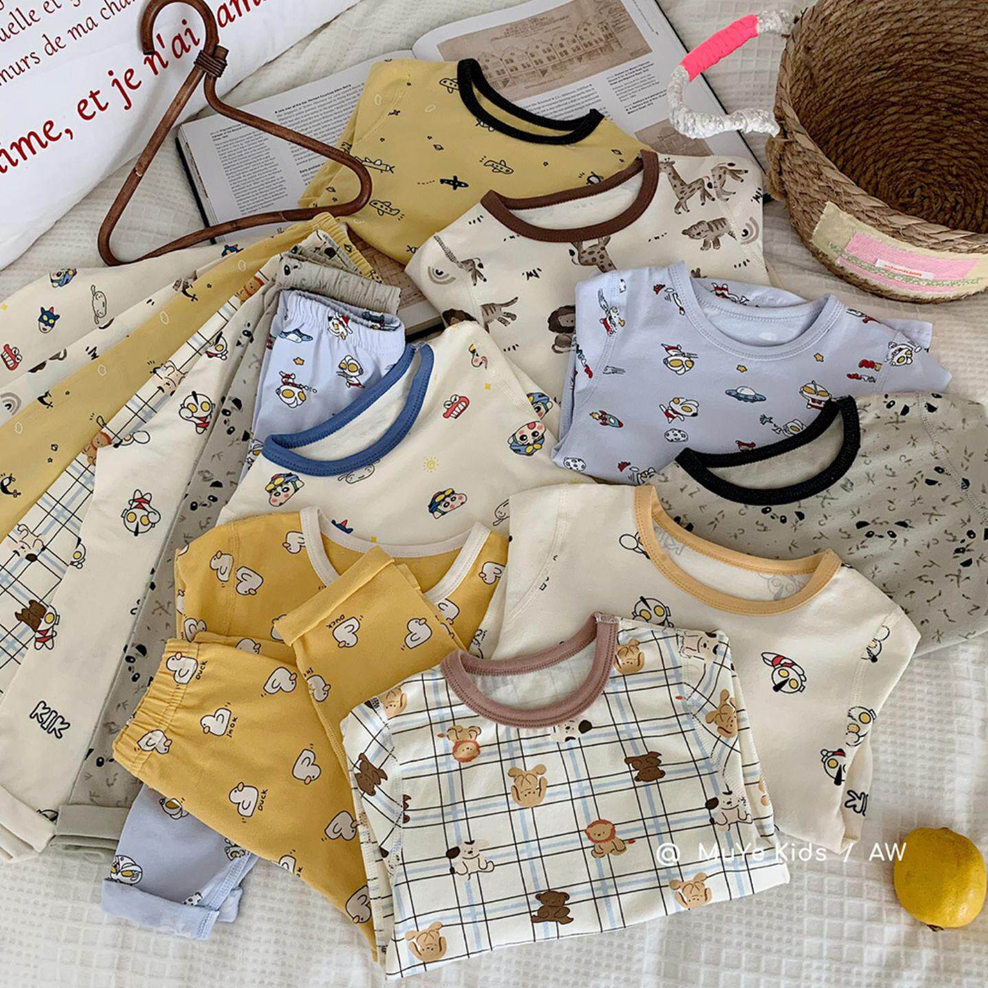 木野春秋家居服湖州织里童装男女童韩版可爱睡衣套装保暖内衣服饰