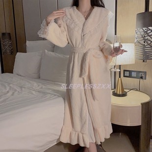 「缱绻时光」初冬新品法式轻奢纯欲甜美双面法兰绒蕾丝长款外袍