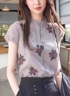 2025夏季新款设计感洋气衬衣小衫立领短袖小个子减龄显瘦衬衫女