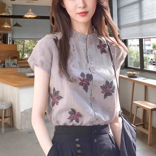 2025夏季新款设计感洋气衬衣小衫立领短袖小个子减龄显瘦衬衫女