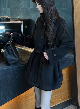 2025新款千金穿搭英伦风黑色短款毛呢大衣女外套秋冬小个子高级感