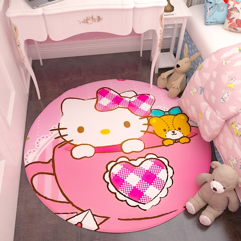HelloKitty地毯可爱儿童卡通动漫公主少女粉色卧室床边电脑椅垫子