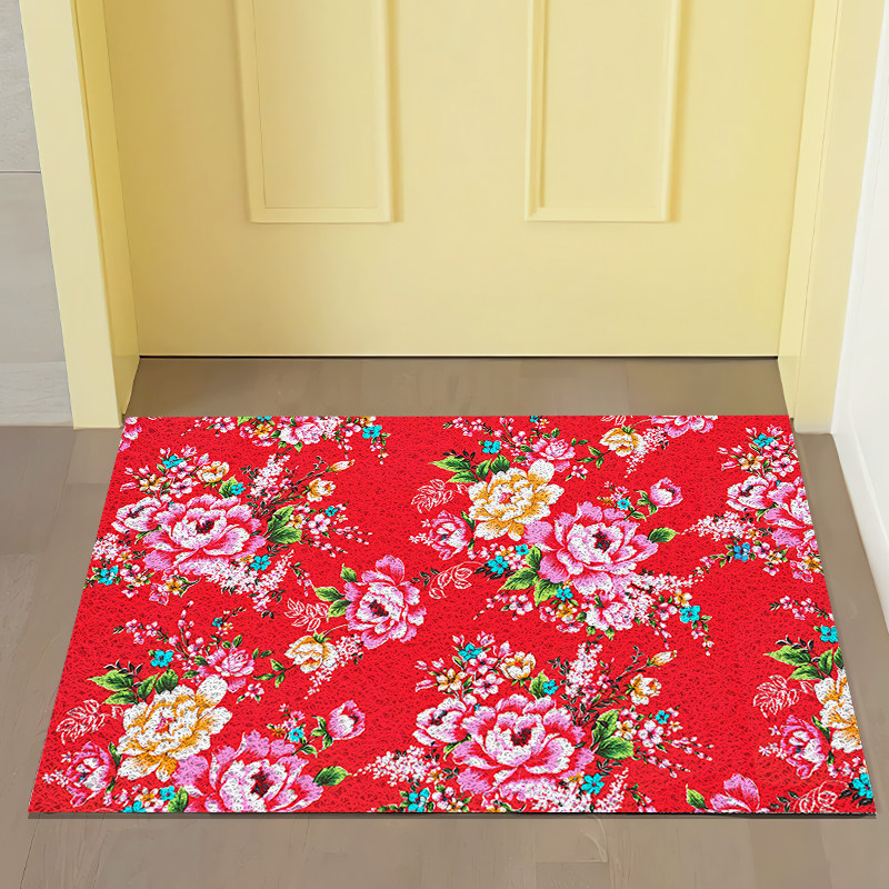 PVC丝圈地垫东北大花大红色家用垫入户门口玄关防滑耐磨耐脏脚垫,居家布艺,入户地垫,淘宝优惠券,粉丝福利购,淘宝优惠卷