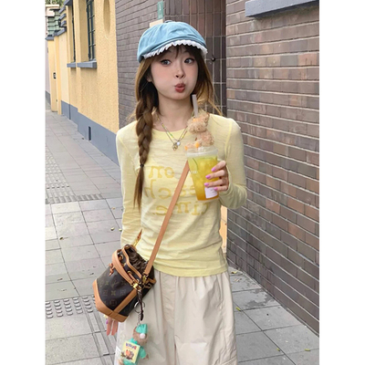 黄色字母印花防晒罩衫女