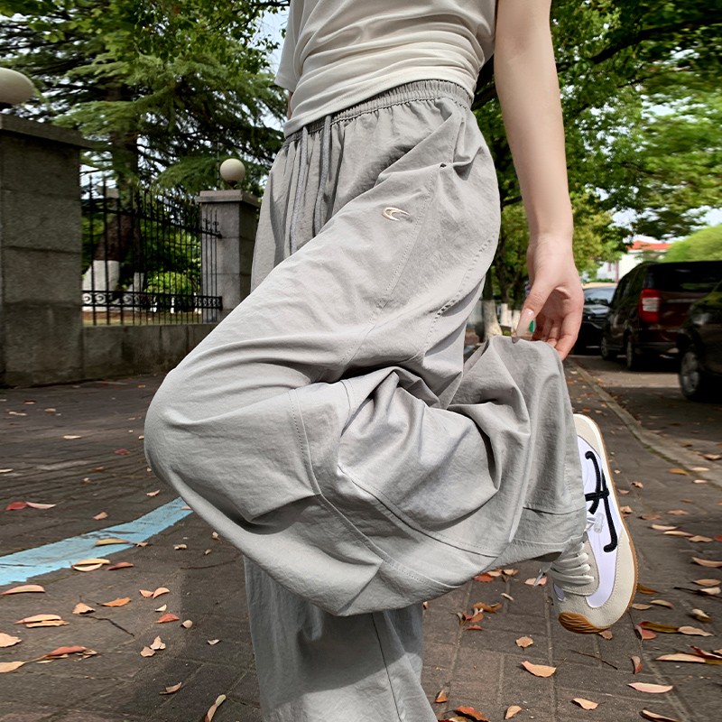 灰色工装裤女夏季薄款2025新款直筒高腰速干小个子休闲宽松阔腿裤