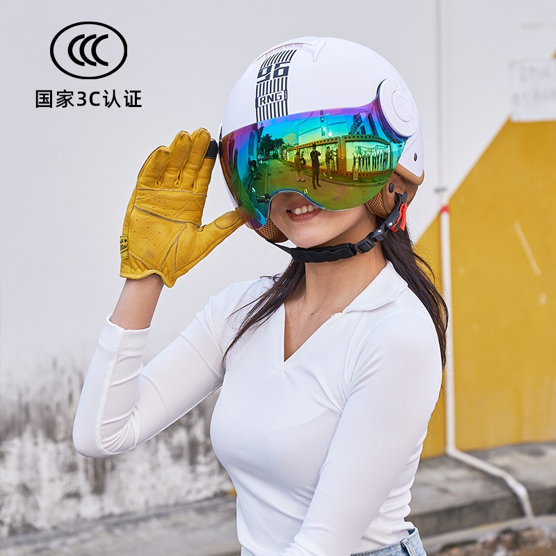 时尚小盔体头盔女摩托车四分之三盔电动车骑行半盔复古巡航安全帽