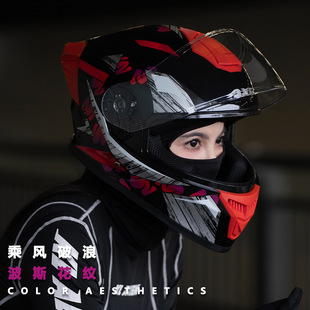 全盔新款 保暖时尚 DOT认证四季 波斯花纹通勤A类电动摩托车头盔3C