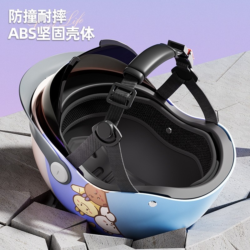 护耳款摩托车头盔3c认证国标电动车头盔女高颜值炸街夏季头盔男款