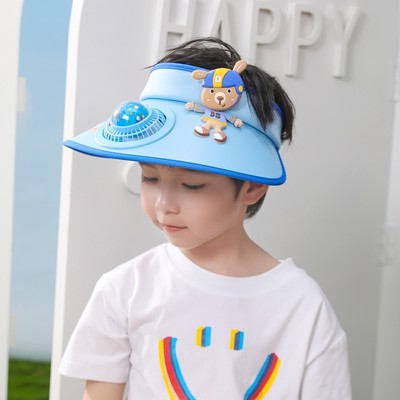 儿童防晒帽夏季遮阳空顶帽带风扇防紫外线男童户外太阳帽宝宝帽子