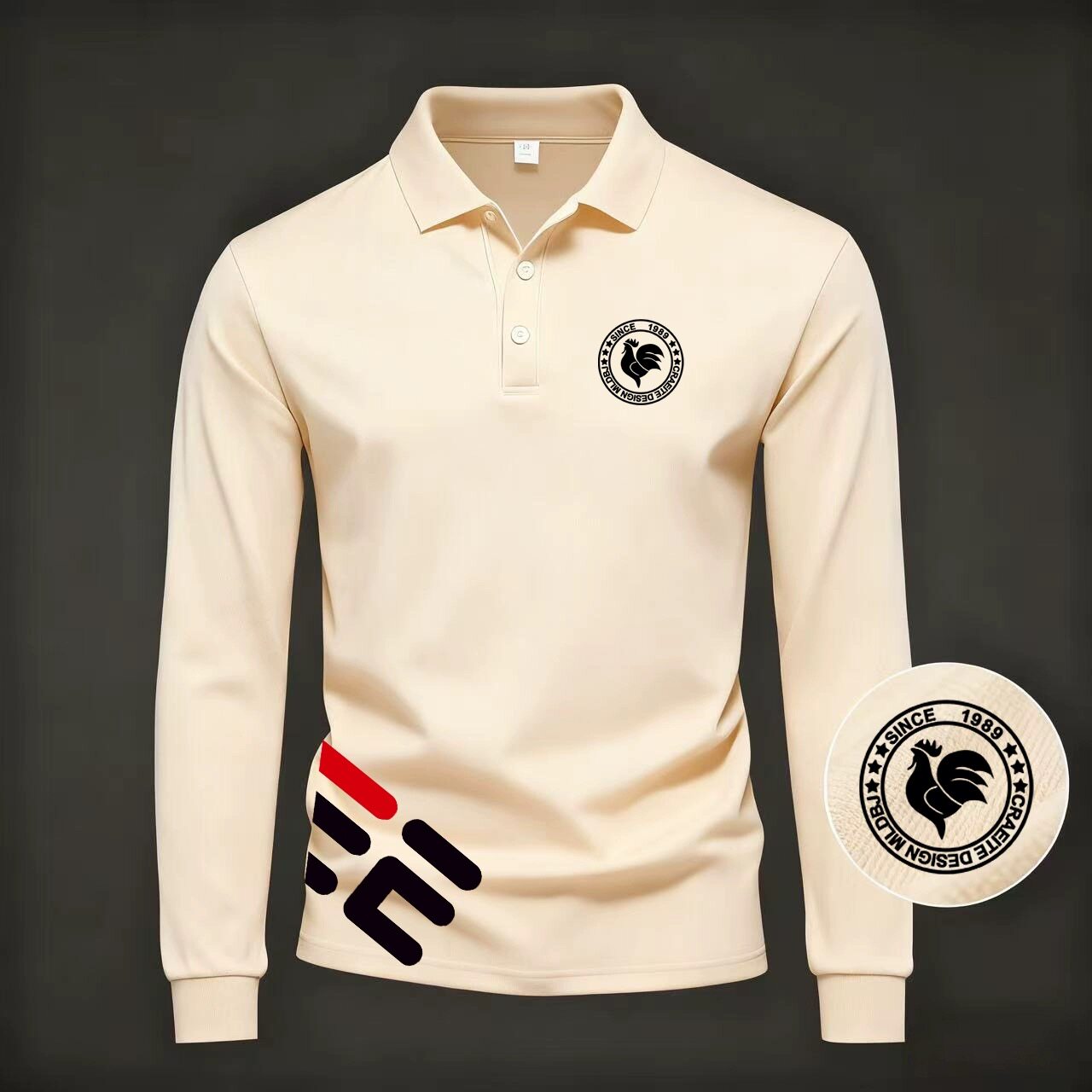 时尚翻领长袖T恤男2026秋季新款高级印花潮流休闲百搭POLO衫打底