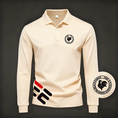 时尚翻领长袖T恤男2026秋季新款高级印花潮流休闲百搭POLO衫打底