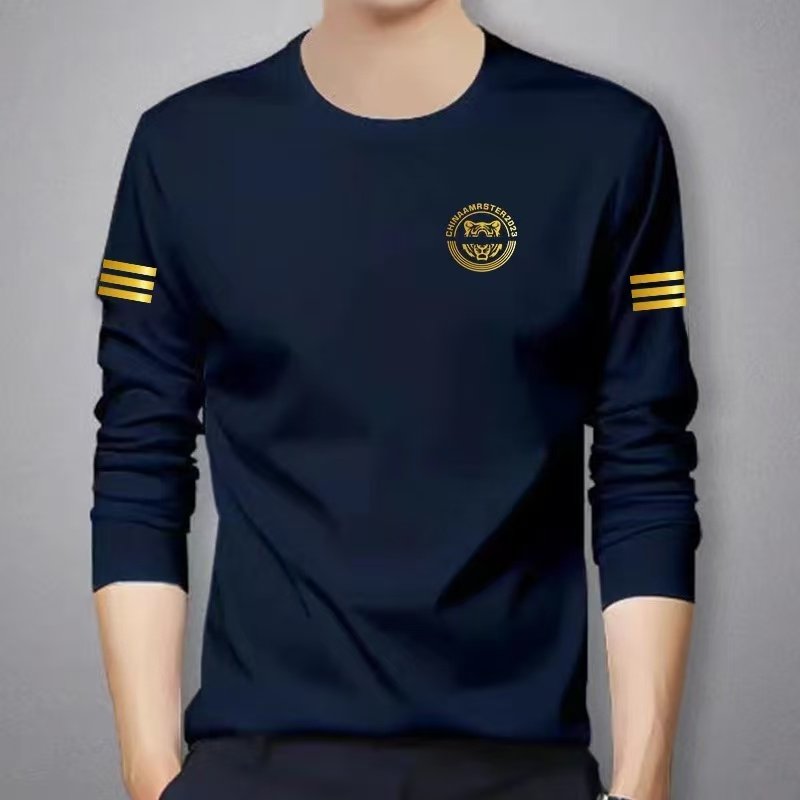 2025秋季新款男士长袖春秋款纯棉圆领打底衫简约印花休闲上衣男潮