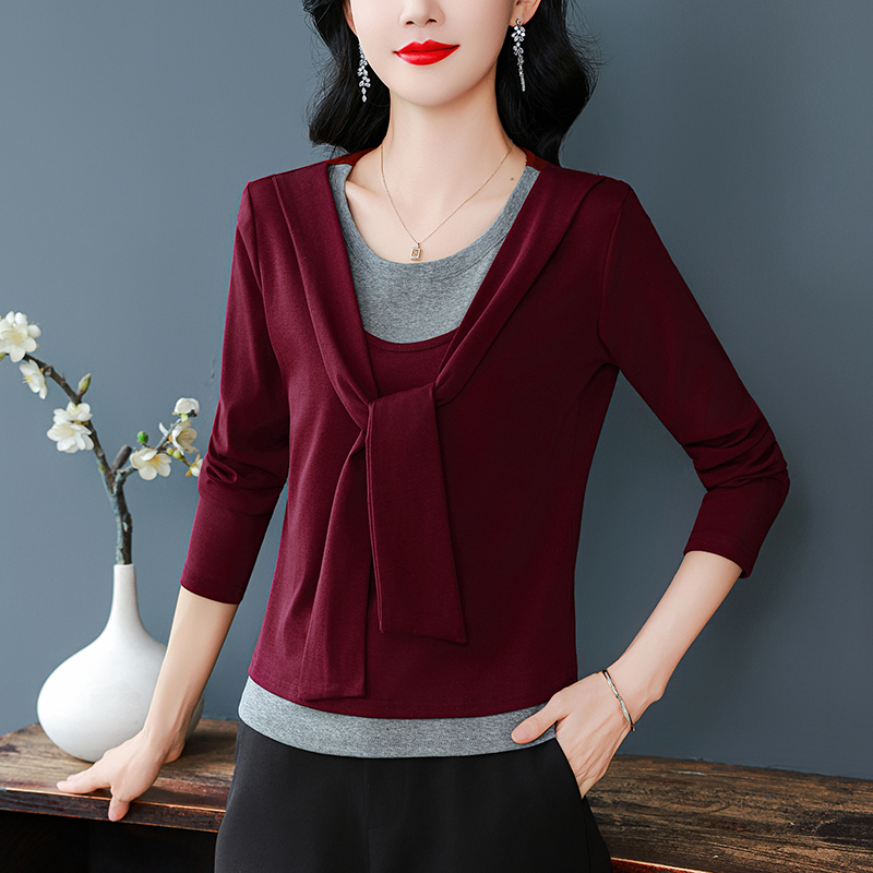 早秋披肩撞色长袖时尚洋气打底衫