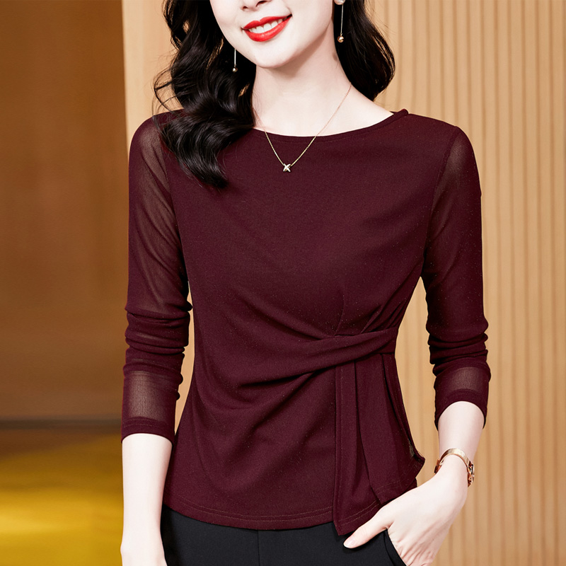 网纱一字领长袖打底衫